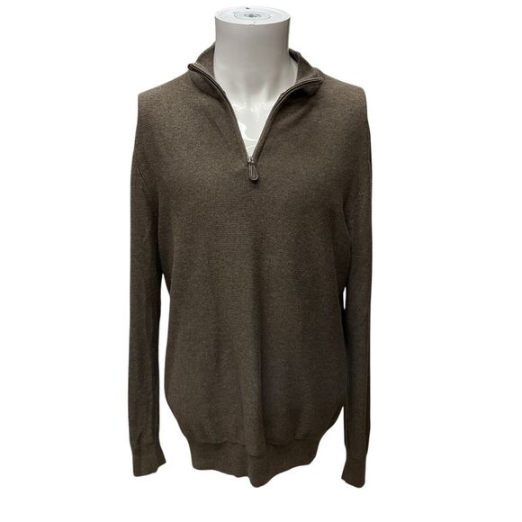 Lachlan Men's 100% Quarter-Zip Pullover Sweater Sz M‎ Brown Long Sleeve Knit - Picture 1 of 8